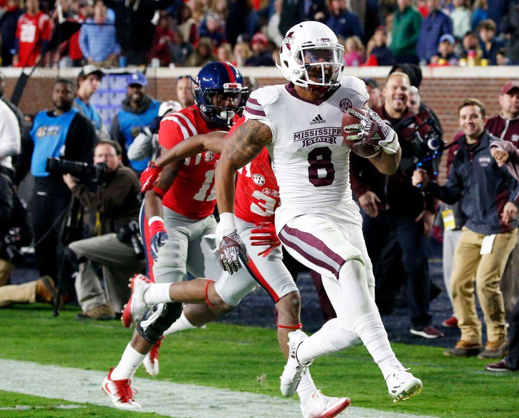 FILE - In this Saturday, Nov. 26, 2016 file photo, Mississippi State wide receiver Fred Ross...