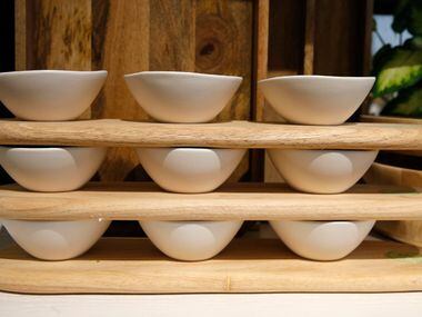 Organically shaped dish ware and serve ware at West Elm Plano.