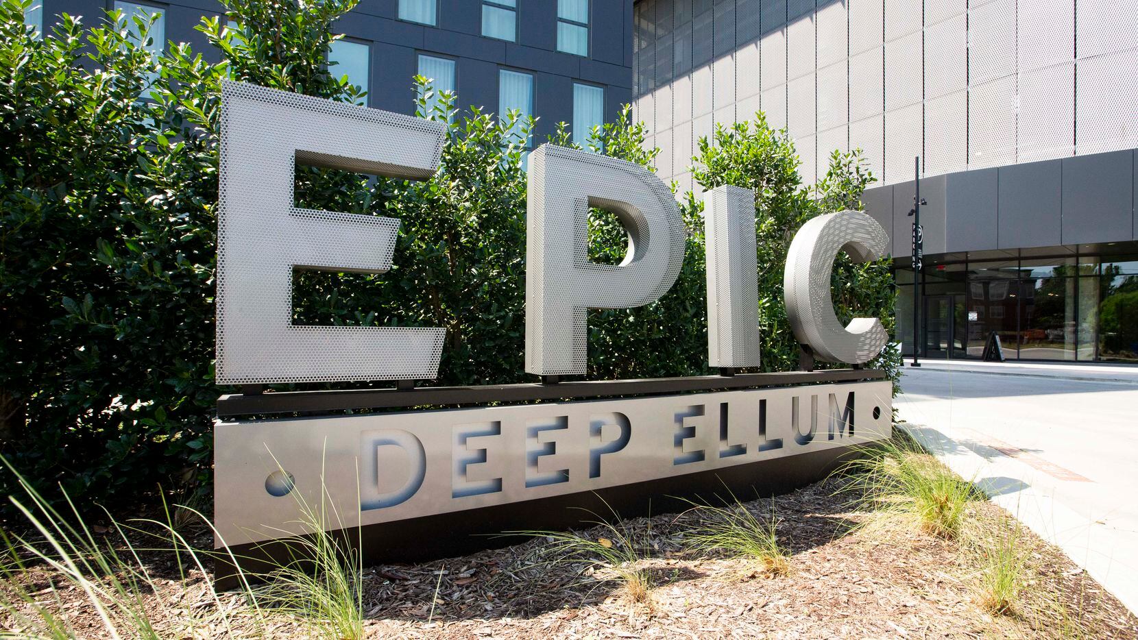 The Epic sign in Deep Ellum on July 7, 2021, in Dallas.