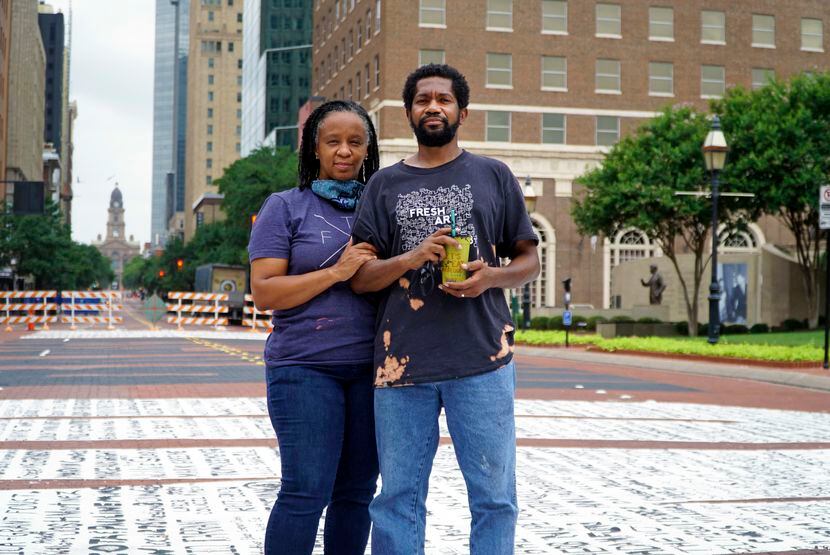 Letitia and Sedrick Huckaby on the "End Racism Now" mural in downtown Fort Worth on Tuesday,...