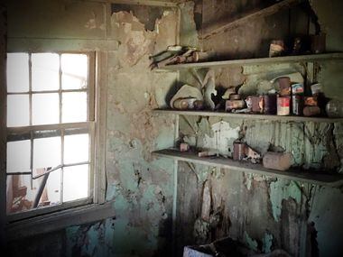 Food items still sit on shelves in an abandoned house on FM 1743 near Windom, Texas in rural...