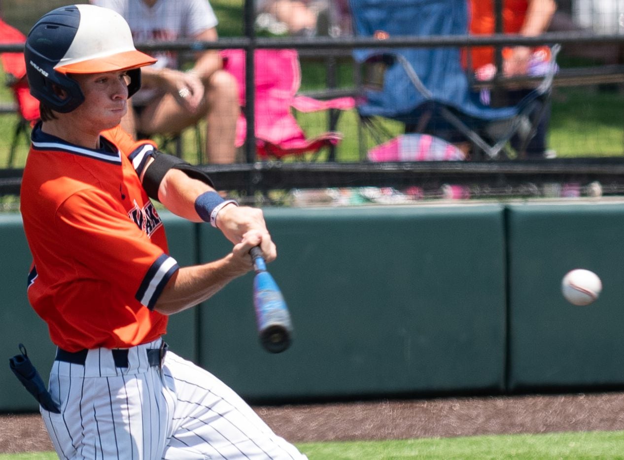 Frisco Wakeland outfielder Cooper Huff connects on a pitch versus W.T. White during game 2...