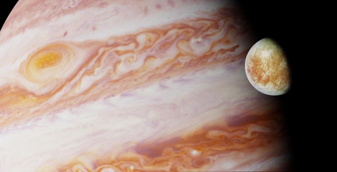 Una iustración de Jupiter y una de sus lunas.(GETTY IMAGES)
