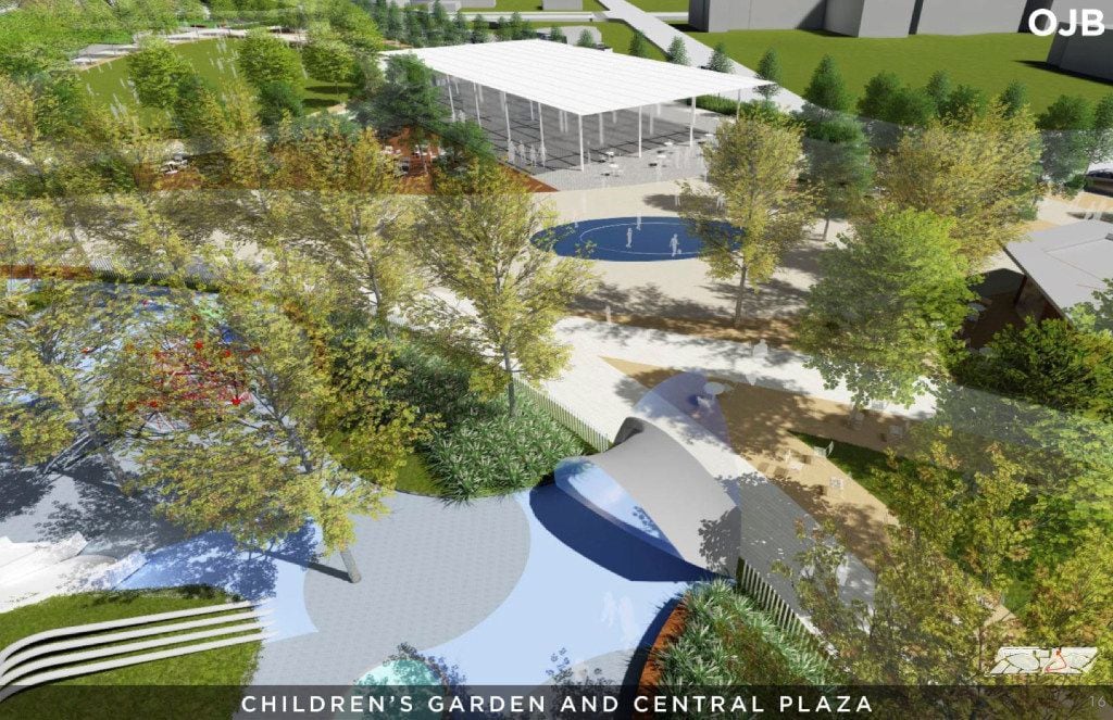 The children's garden and central plaza are shown in a rendering from a Conceptual Plan for...