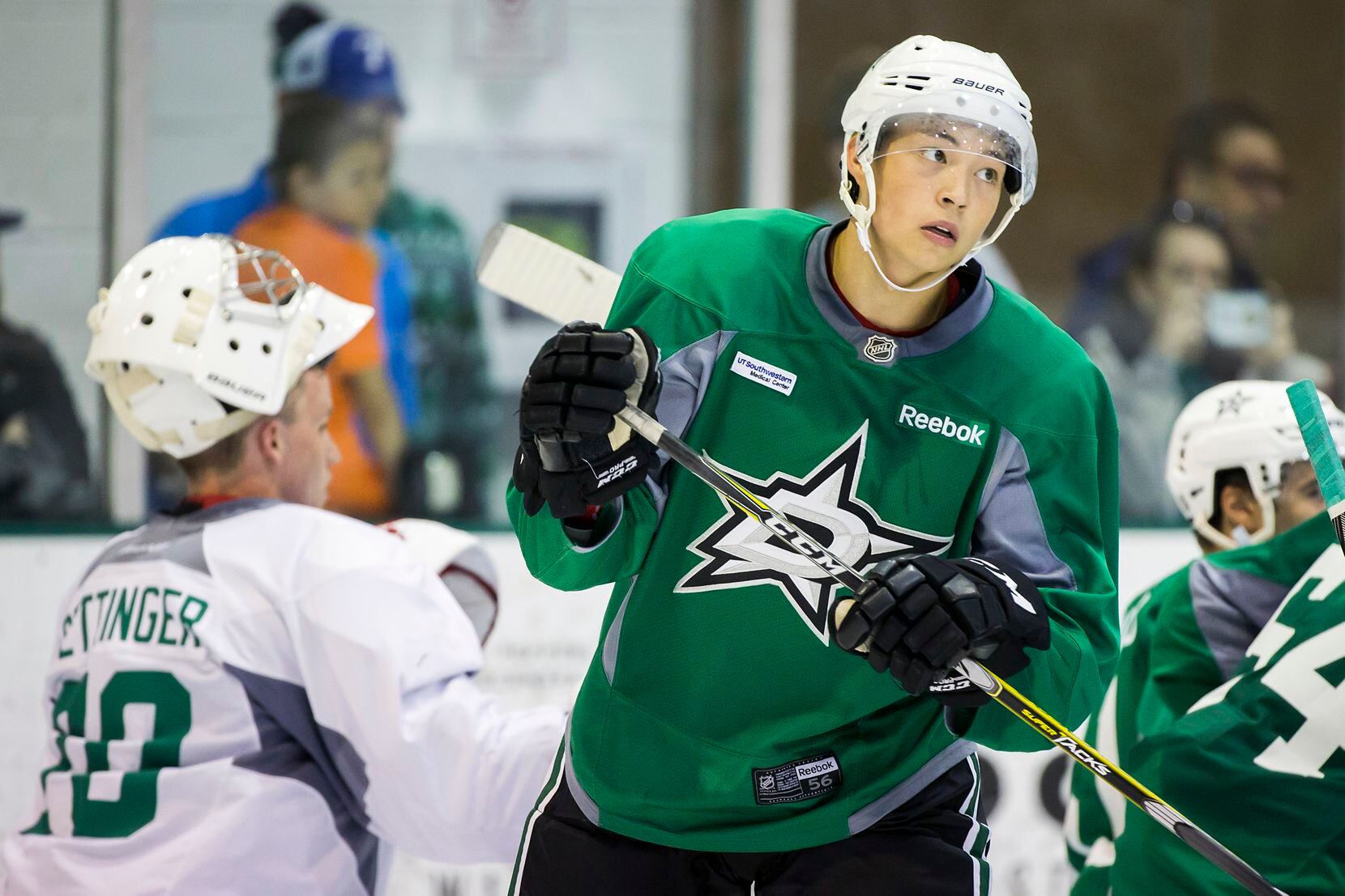Forward Jason Robertson participates in a workout on the first day of Dallas Stars...