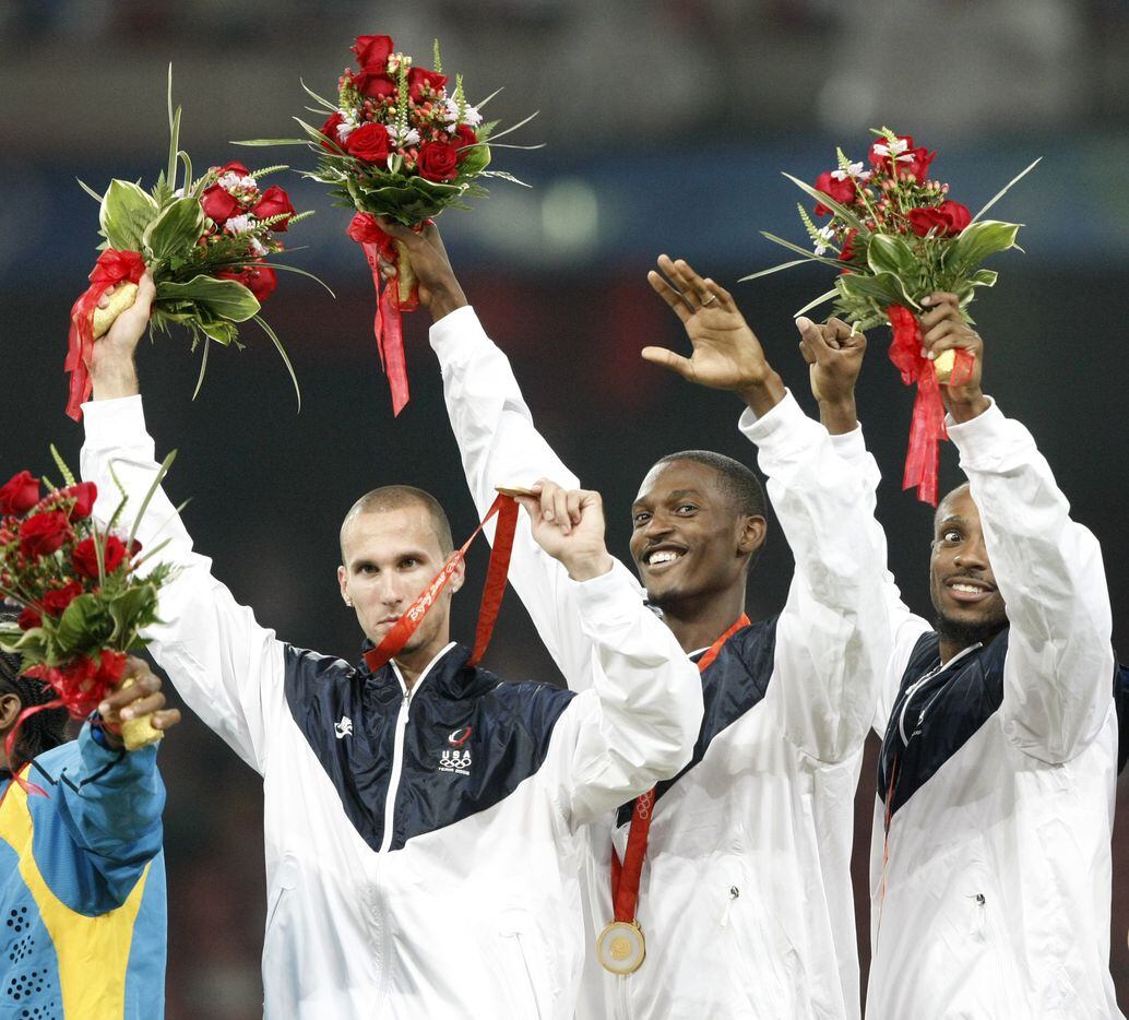 From 2008: U.S. Men's's 4x400M Relay team members from left, Jeremy Wariner, David Neville,...