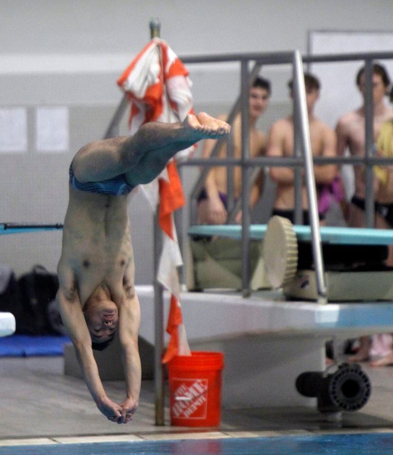 Mansfield Summit diver Benedict Nguyen completes a dive during the 5A Boys diving...
