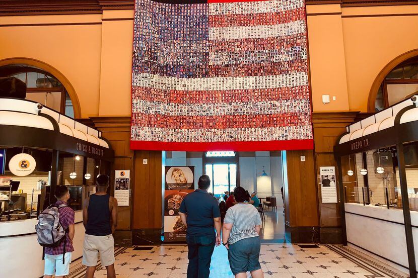 A quilt commemorating 9/11 victims hangs in Harvest Hall this month.