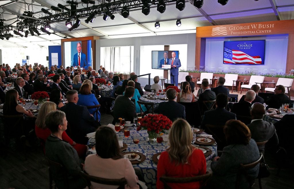 Former President George W. Bush makes remarks during a Forum on Leadership session at George...