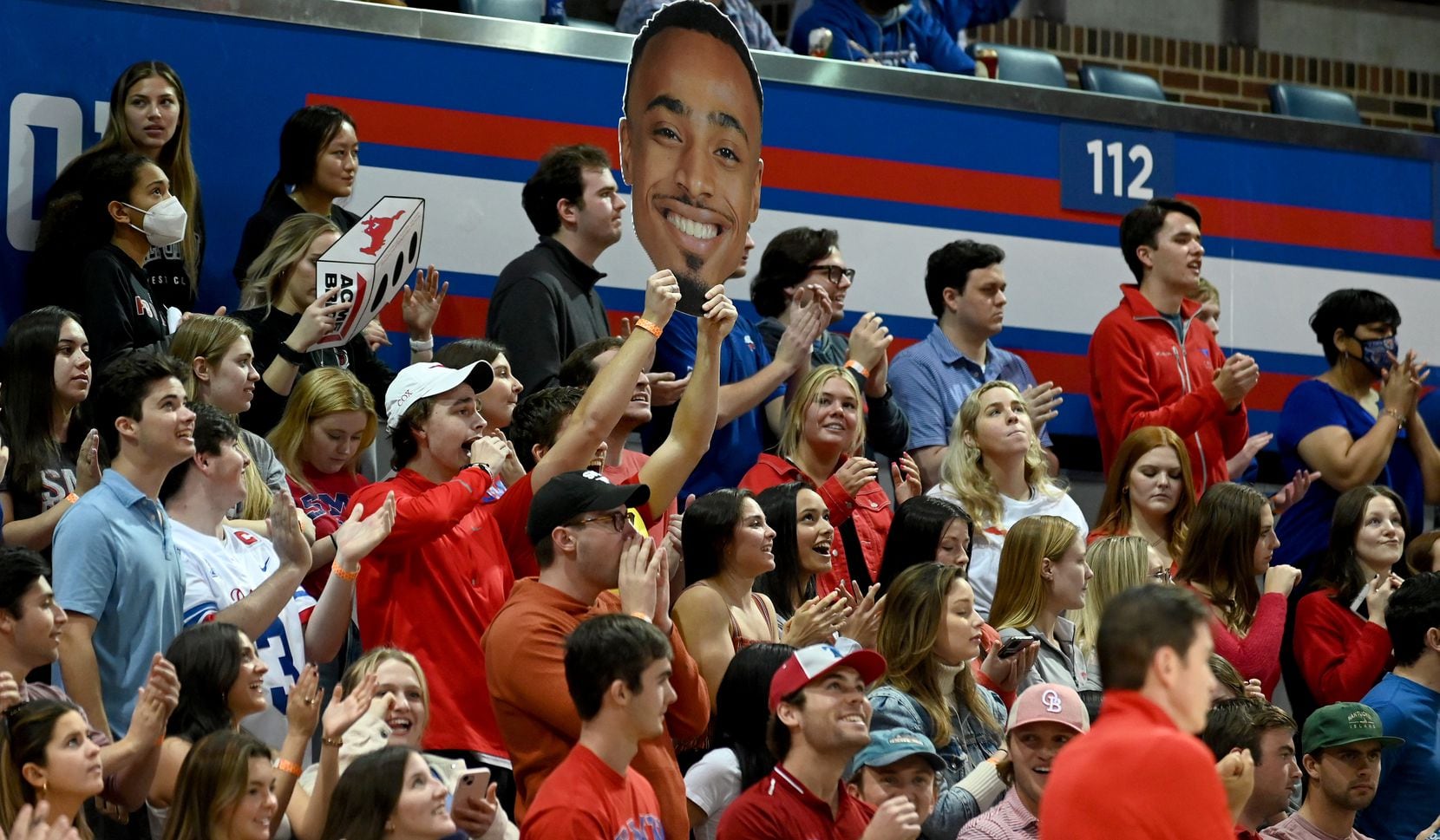 SMU students cheer in the second half during a men’s NCAA basketball game between Memphis...