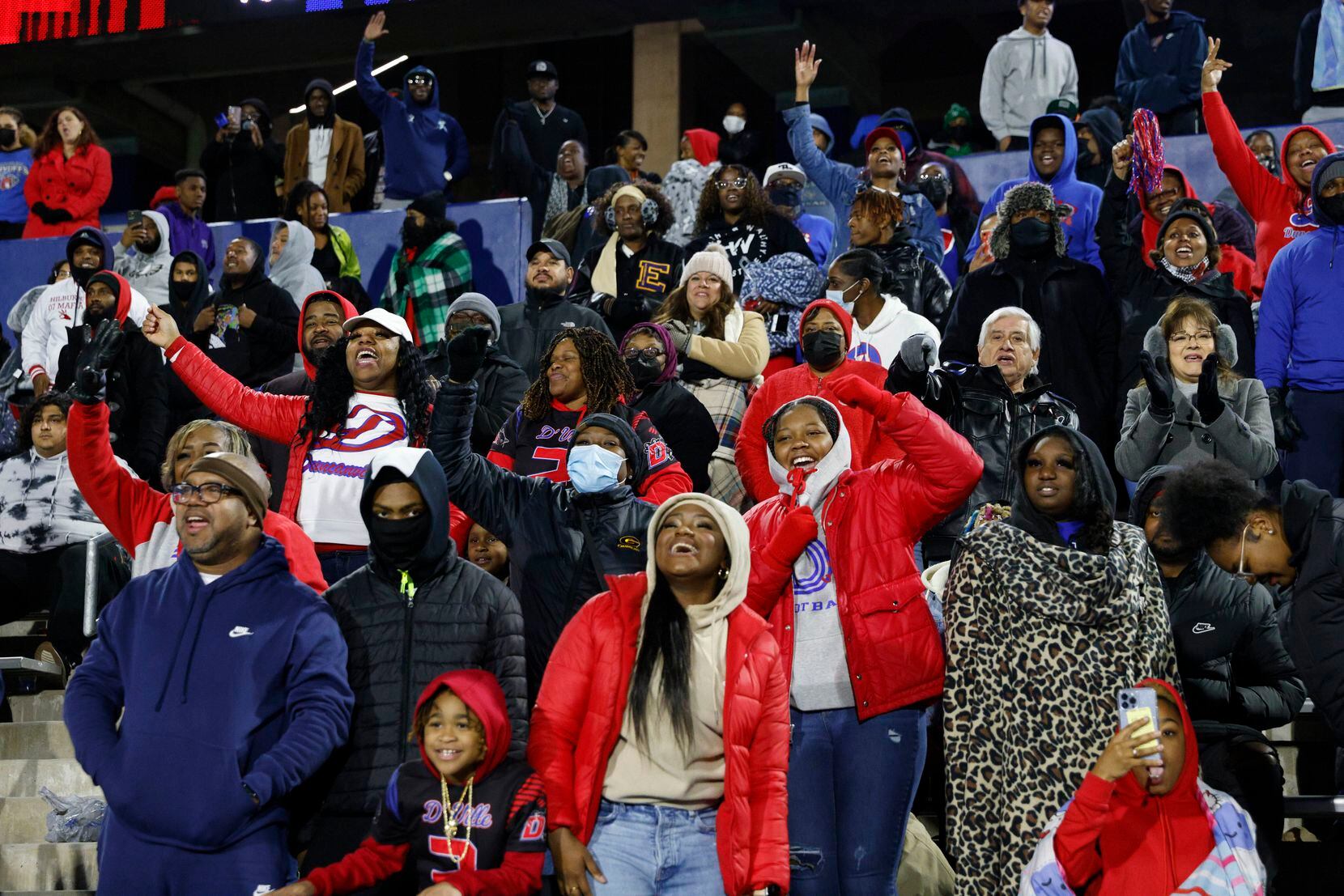 Duncanville fans celebrate after defeating Southlake Carroll in their Class 6A Division I...