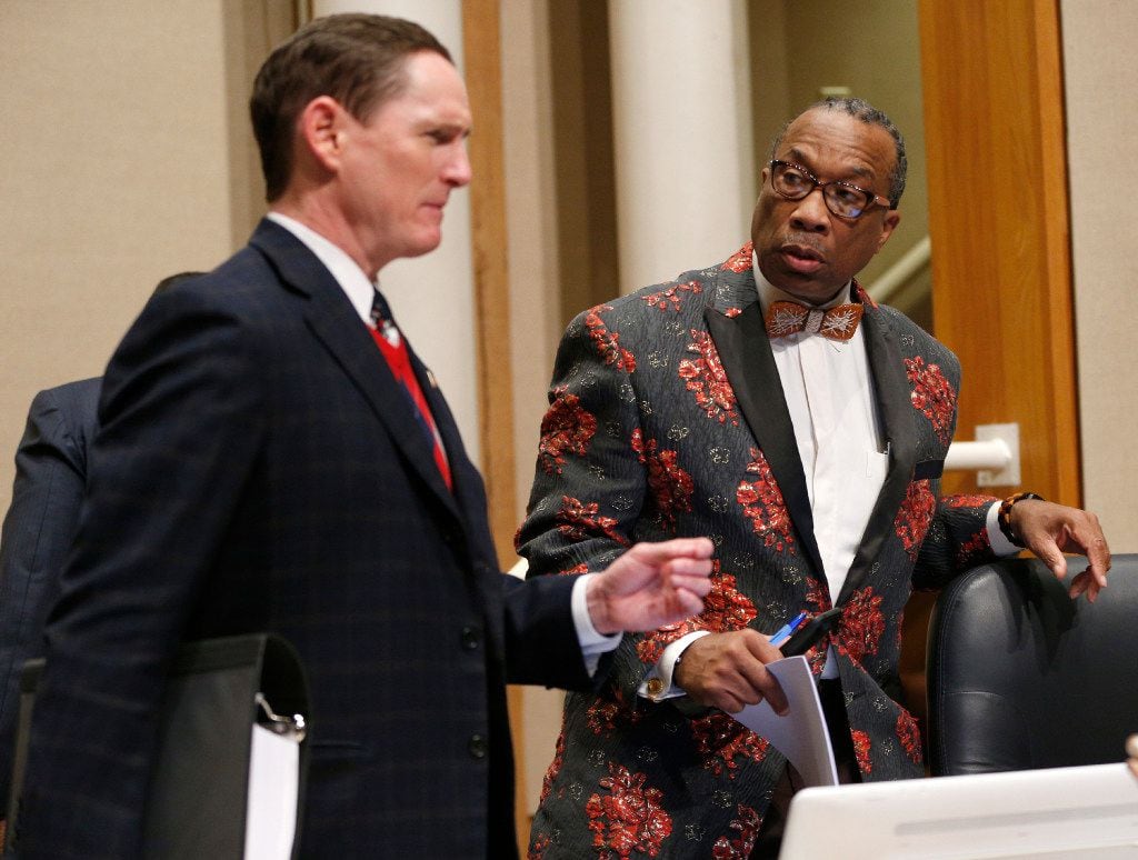 County Judge Clay Jenkins with County Commissioner John Wiley Price after a commissioners...