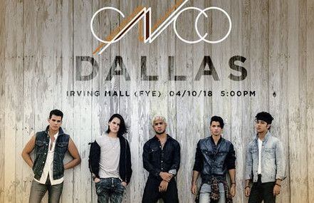 CNCO llega a Dallas el 10 de abril. Estarán en el Irving Mall. 
