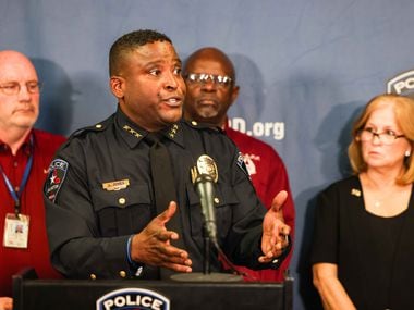 Arlington Chief of Police Al Jones is pictured during a press conference on Friday, October 22, 2021. (Lola Gomez/The Dallas Morning News)