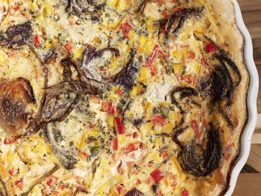Gorgonzola With Roasted Red Onions and Colored Pepper Quiche