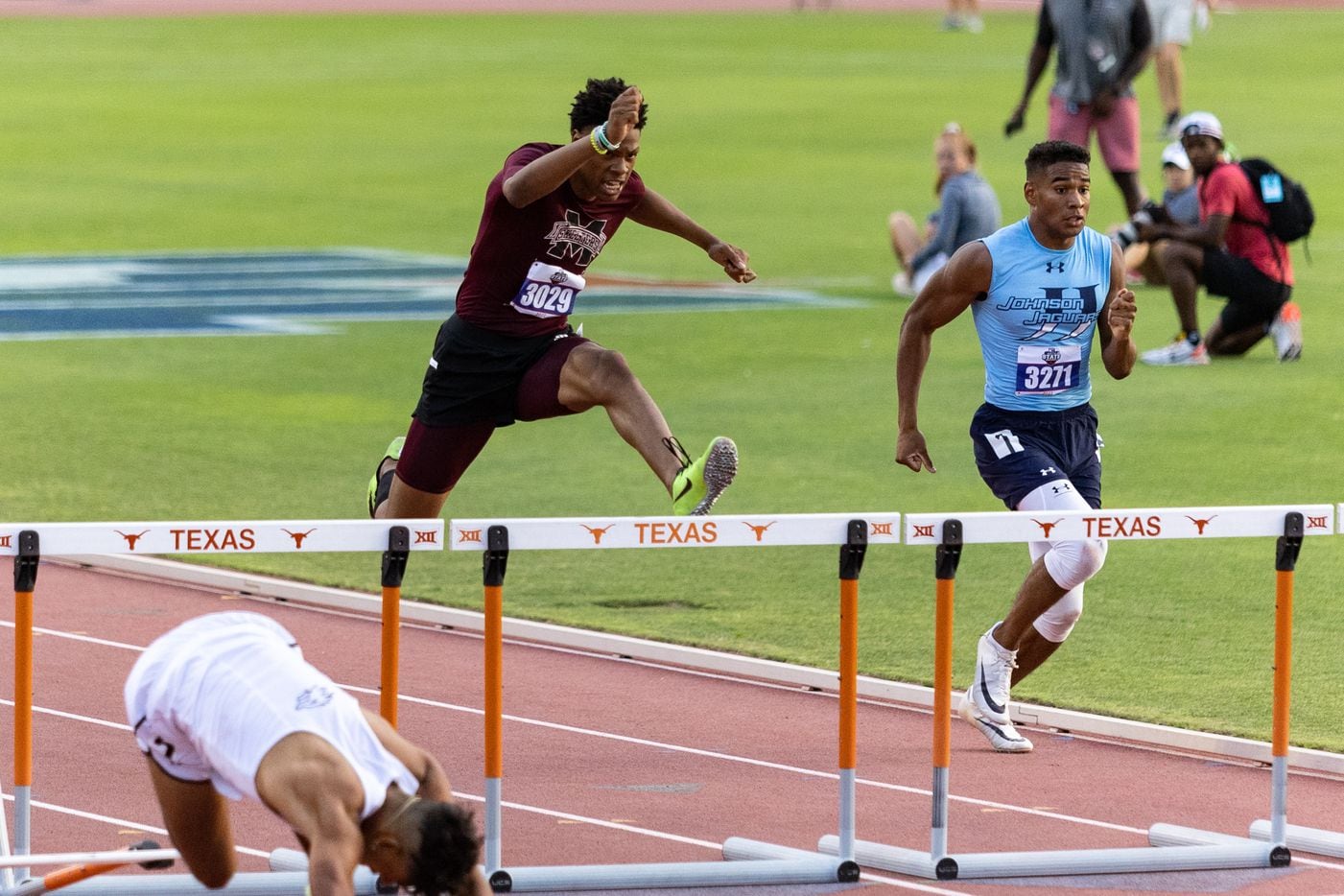 Cameron Boger of Mesquite competes in the boys’ 300-meter hurdles at the UIL Track & Field...