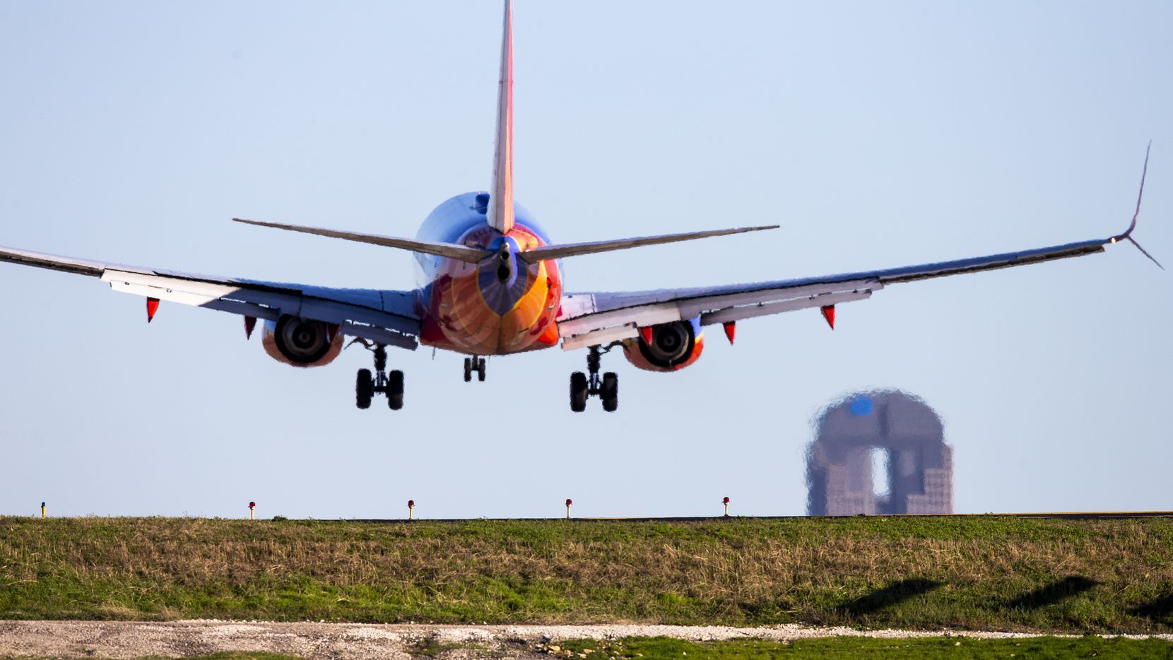 A Southwest Arlines Boeing 737 jet plane lands at Love Field in Dallas on March 13, 2019.