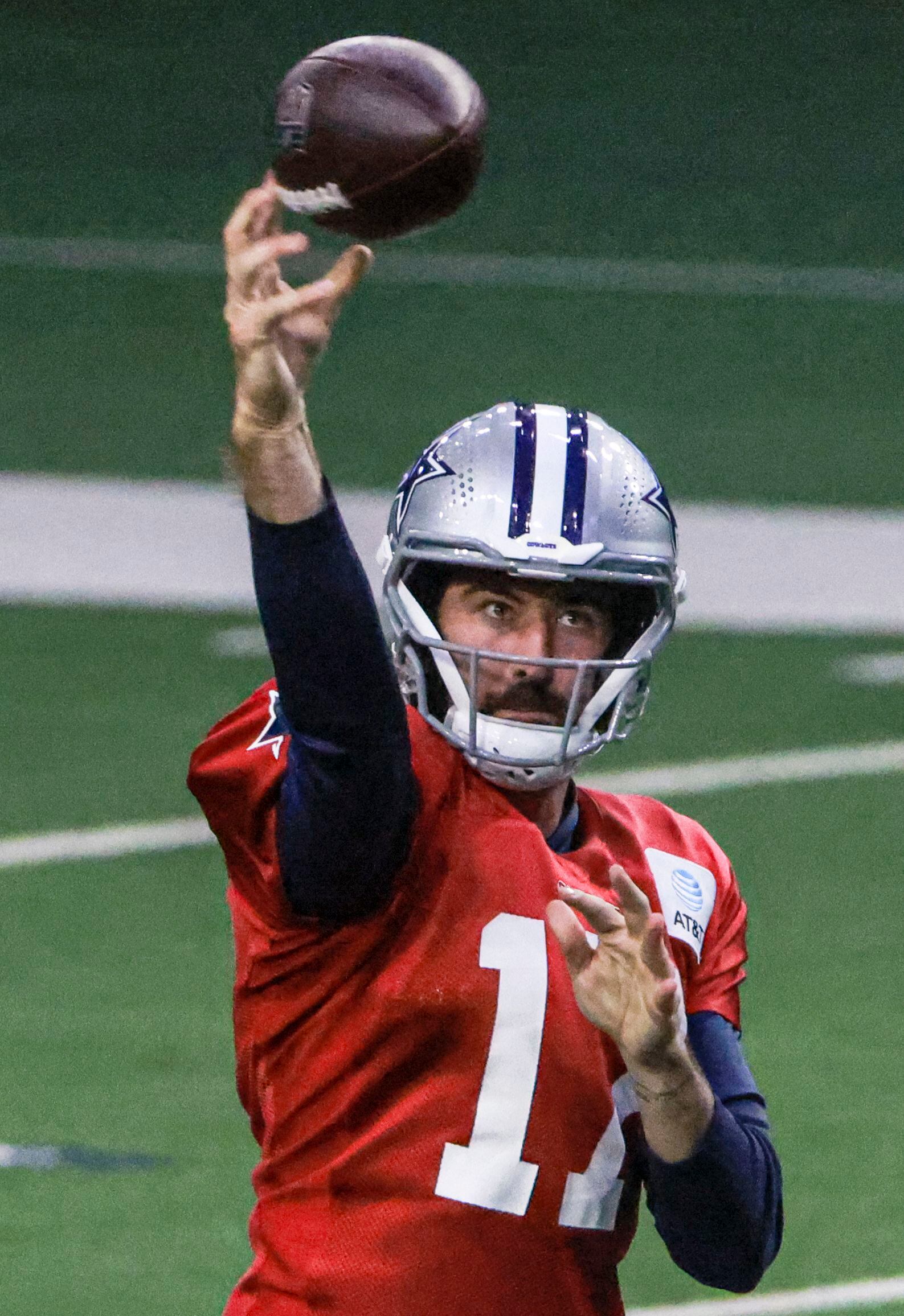 Dallas Cowboys quarterback Ben DiNucci (17) throws the ball during the Dallas Cowboys...