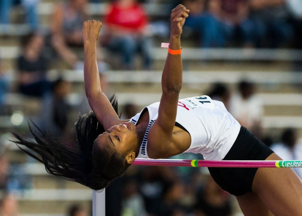 Frisco Liberty's Nissi Kabongo participates in the High School Girls High Jump during the...