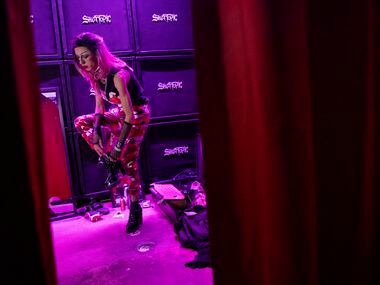 Vanity Moon gets ready before performing in the Drag American Rejects show on Thursday, Oct....