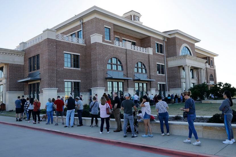 Voters line up to cast their ballots on Election Day at Prosper Town Hall, Tuesday, Nov. 7,...