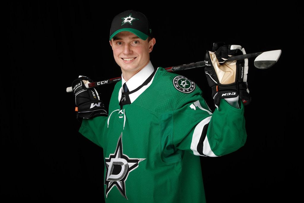 Thomas Harley poses for a portrait after being selected eighteenth overall by the Dallas Stars during the first round of the 2019 NHL Draft at Rogers Arena on June 21, 2019 in Vancouver, Canada.