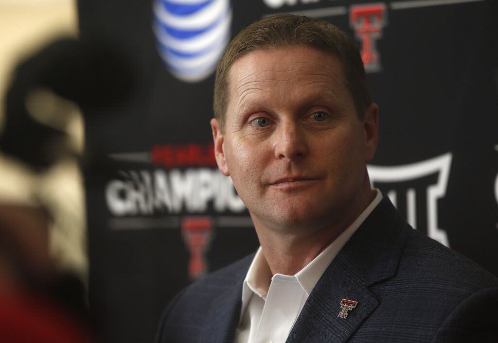 Texas Tech athletic director Kirby Hocutt speaks during a press conference in Lubbock,...