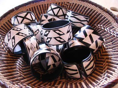 Bracelets made of pvc pipe, from Namibia, an example of the folk art crafts at the...