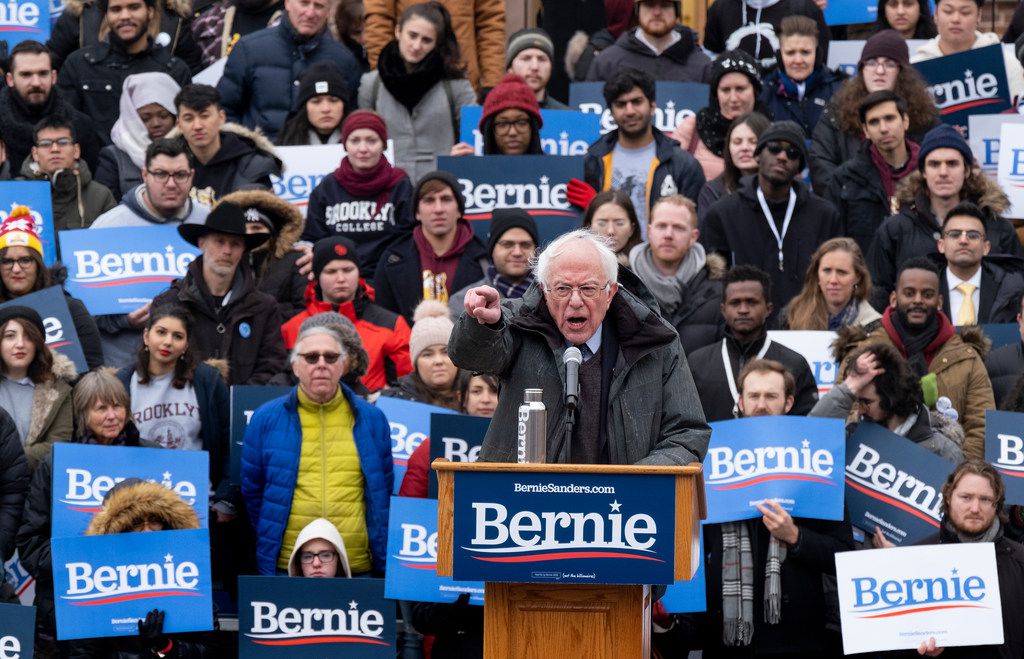 Sen. Bernie Sanders, I-Vt., speaks in Brooklyn as he kicks off his second presidential campaign on March 2, 2019. He pledged to fight for "economic justice, social justice, racial justice and environmental justice."