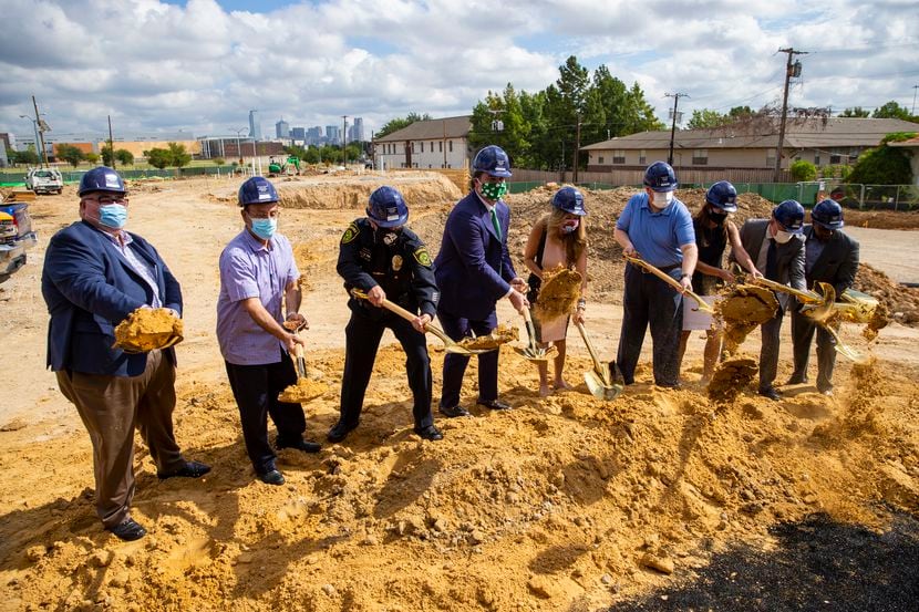Commissioner Elba Garcia and other area leaders break ground at the Oak Cliff Government...