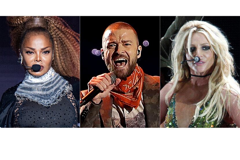 En esta combinación de fotos, de izquierda a derecha, Janet Jackson canta en el Festival...