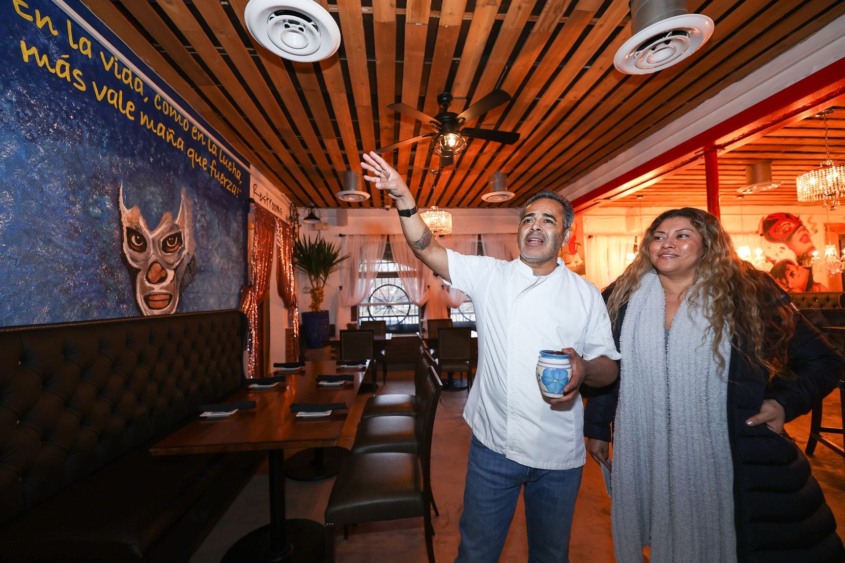 DALLAS, TX- JAN: Owners of Del Sur Tacos restaurant, Ismael and Olmy Sanchez explain how the...