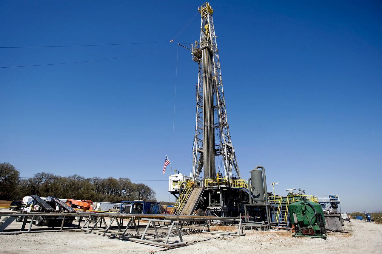 
 A Chesapeake Energy natural gas rig stands in the Barnett Shale bedrock deposit near...