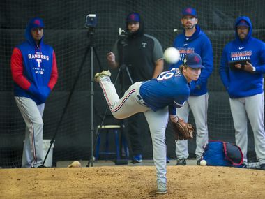Pitcher TK Roby throws in the bullpen during a Texas Rangers minor league spring camp ...