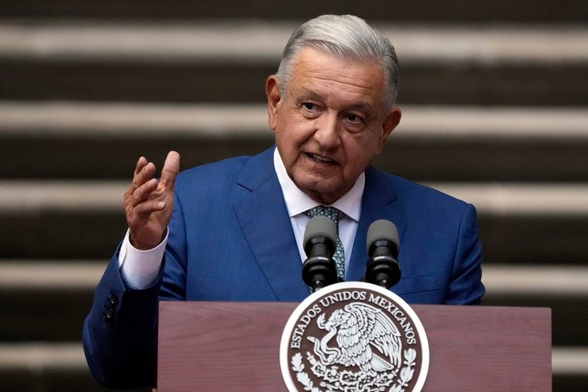 El presidente de México, Andrés Manuel López Obrador, habla en Palacio Nacional, en la...