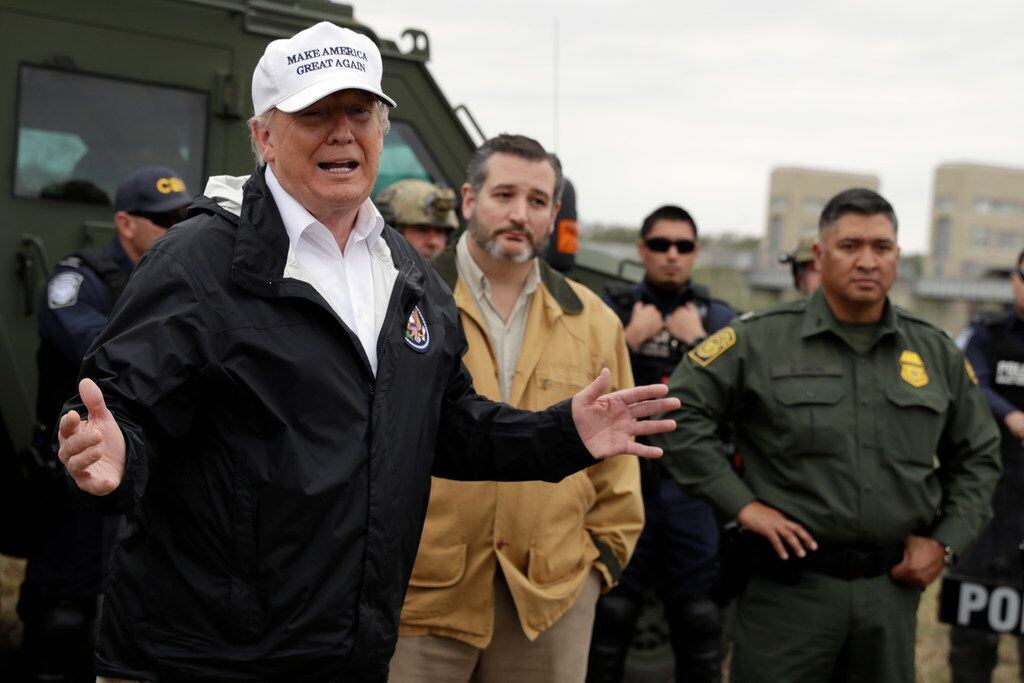 President Donald Trump spoke to reporters as he tours the U.S. border in McAllen with Sen....