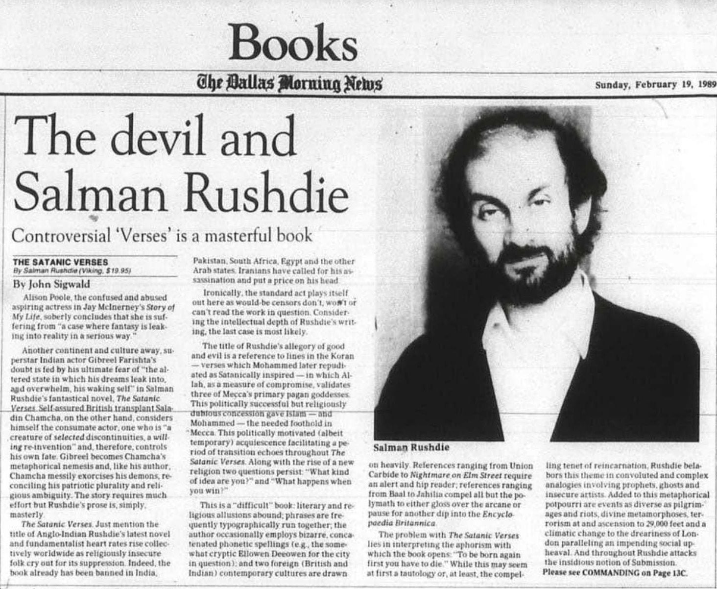 In a 1989 review from "The Dallas Morning News," contributor John Sigwald praised Salman...
