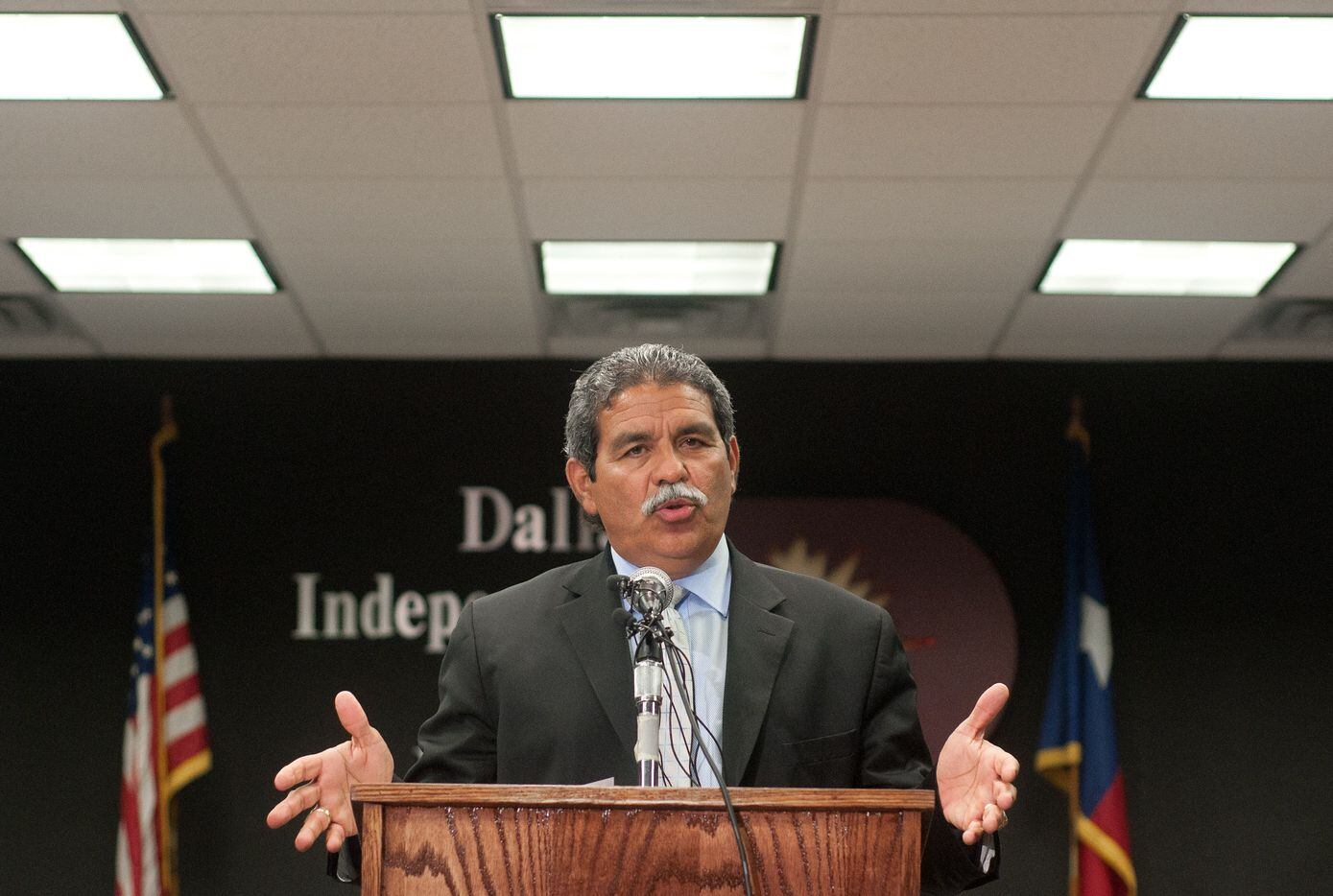 Dallas ISD Superintendent Michael Hinojosa explains his reasons for leaving the district to take a job with Georgia's Cobb County School District during a press conference on May 19, 2011.