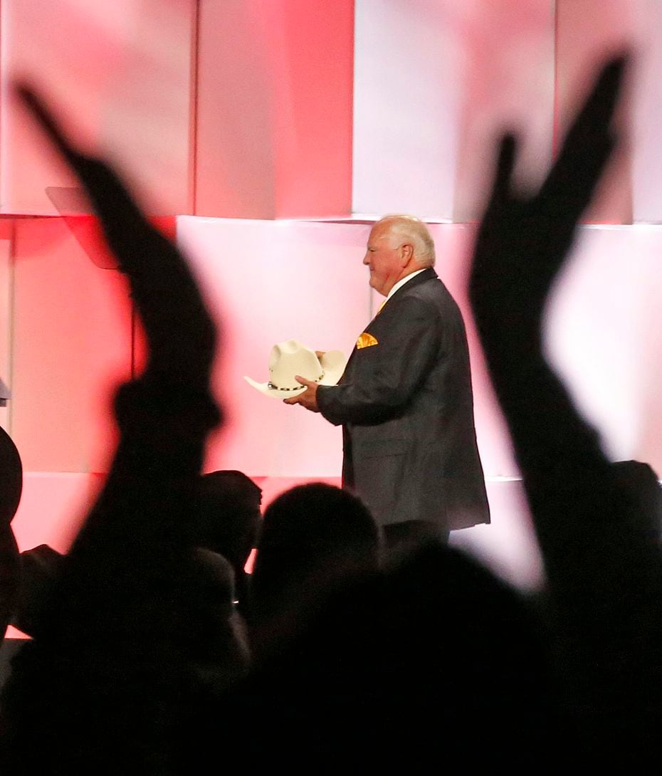 Texas Agriculture Commissioner Sid Miller is applauded as he takes the stage during the 2018...