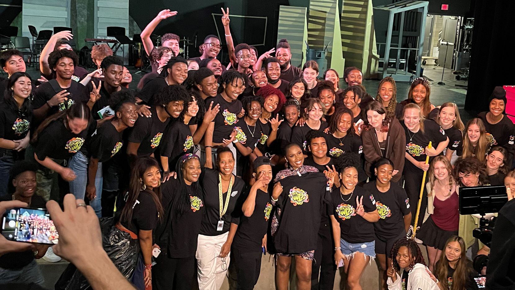 Jennifer Hudson poses with students at the Booker T. Washington School of Performing Arts on...