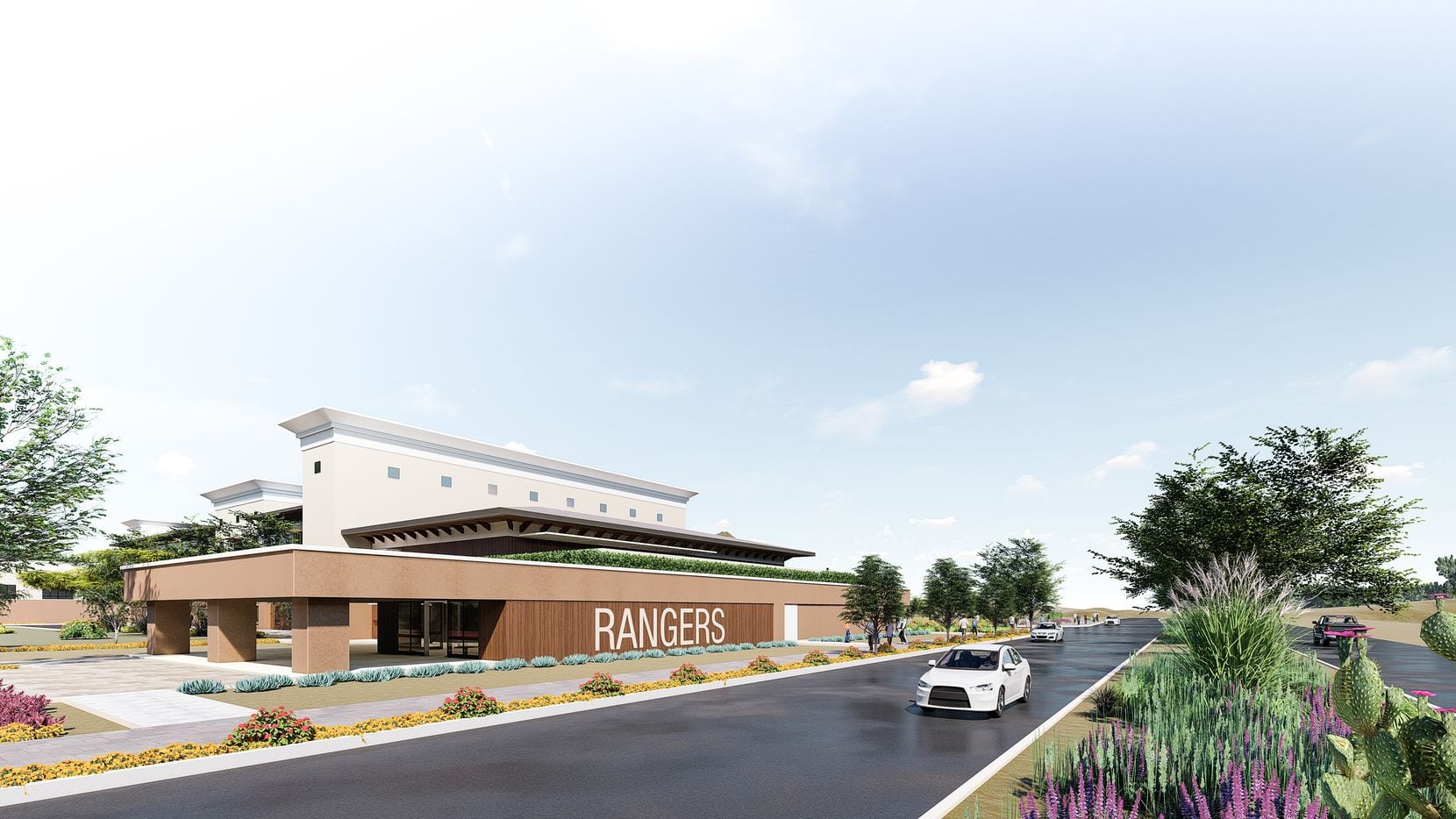 A rendering of the Texas Rangers' new baseball housing facility in Surprise, Ariz.