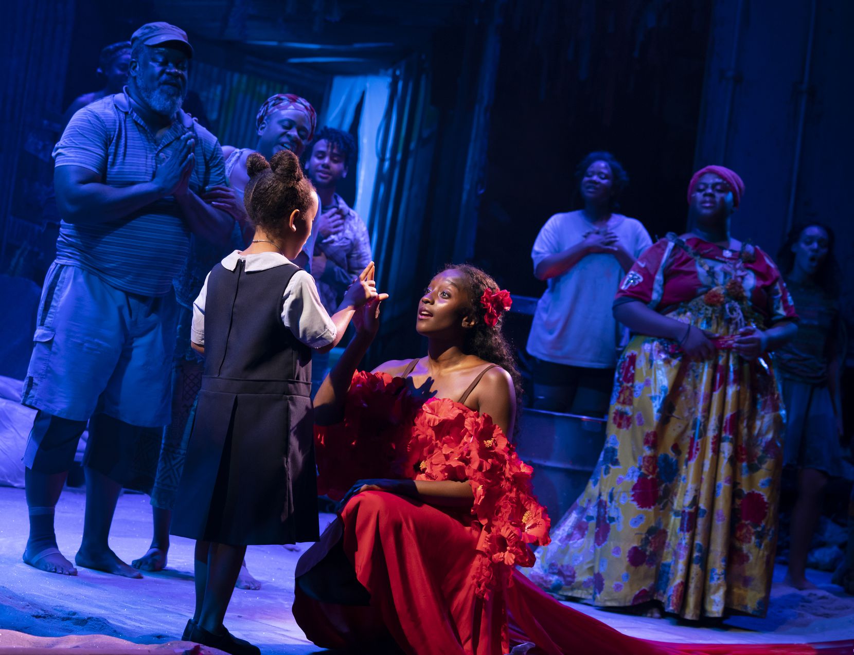 Mimi Crossland as the Little Girl and Courtnee Carter as Ti Moune in the North American tour...