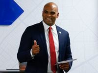 Rep. Colin Allred, D-Texas, gestures towards the crowd during an award presentation at North...