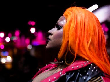 (From left) Salem Moon takes a moment before performing during the Drag American Rejects...