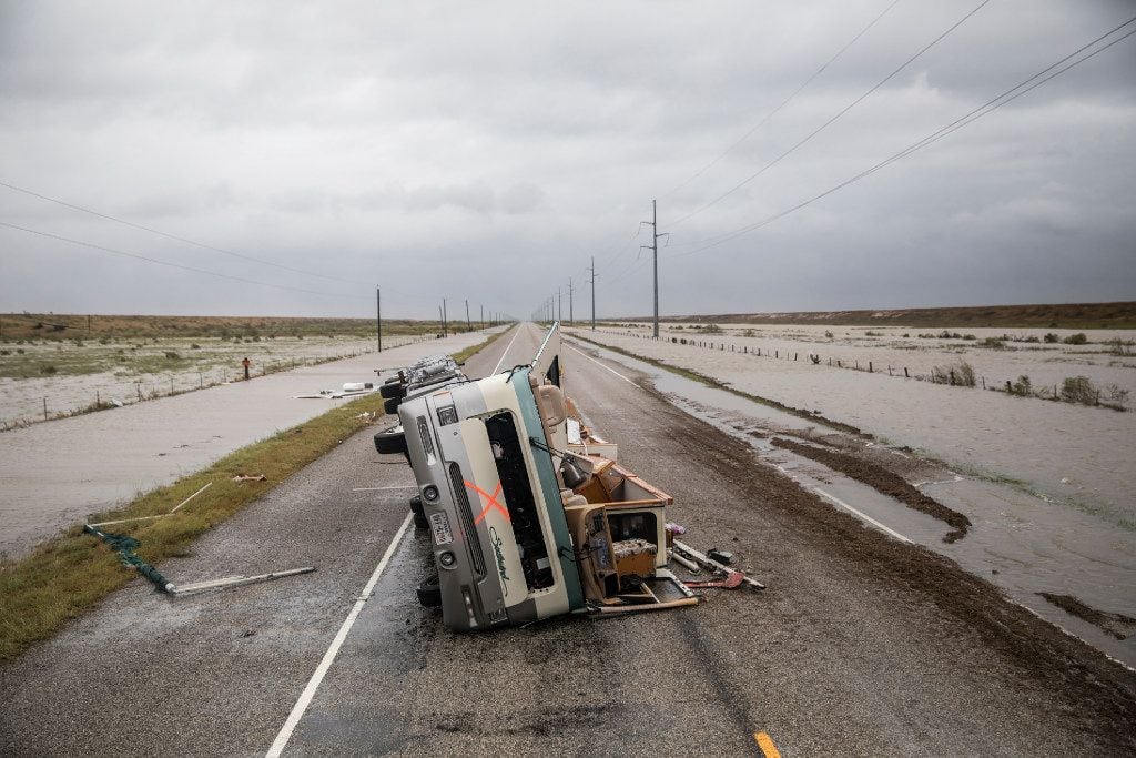 An RV destroyed during Hurricane Harvey  on State Highway 188, outside of Rockport, Texas, Aug. 26, 2017. Rockport, a coastal city of about 10,000, was in the hurricaneâs path when it came ashore late Friday. 