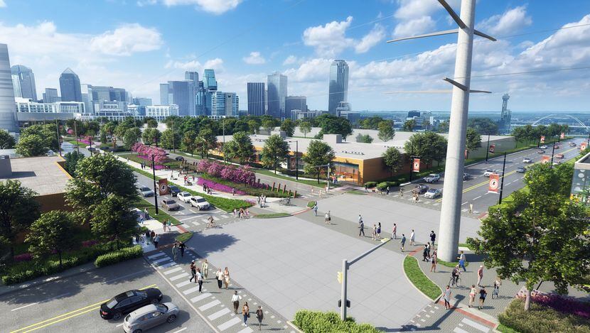 A rendering shows the intersection of Oak Lawn Avenue and Hi Line Drive in the Design...