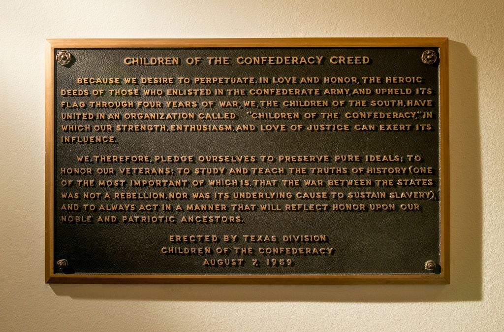 The "Children of the Confederacy Creed" plaque at the Capitol.