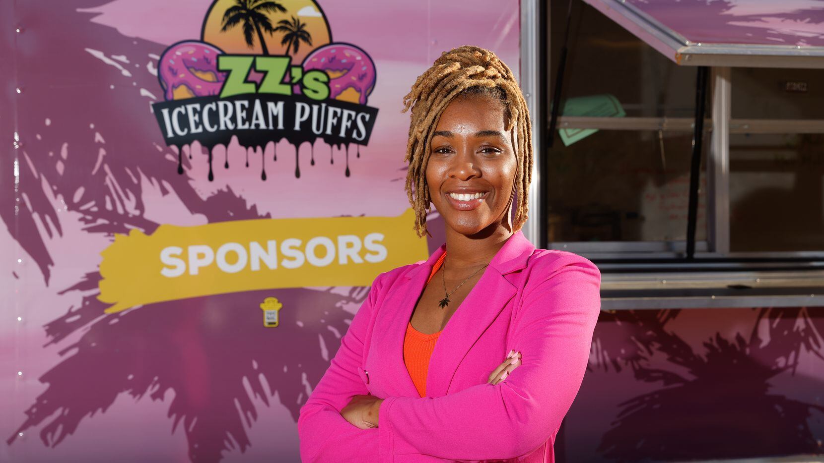 Owner Nikita Seal stands in front of ZZ's Ice Cream Puffs food truck in DeSoto on Sunday,...
