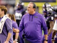 TCU Horned Frogs head coach Sonny Dykes looks for an official during the second half of the...