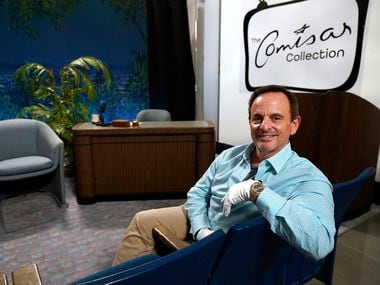 James Comisar sits on the set of "The Tonight Show" which starred host Johnny Carson. A...